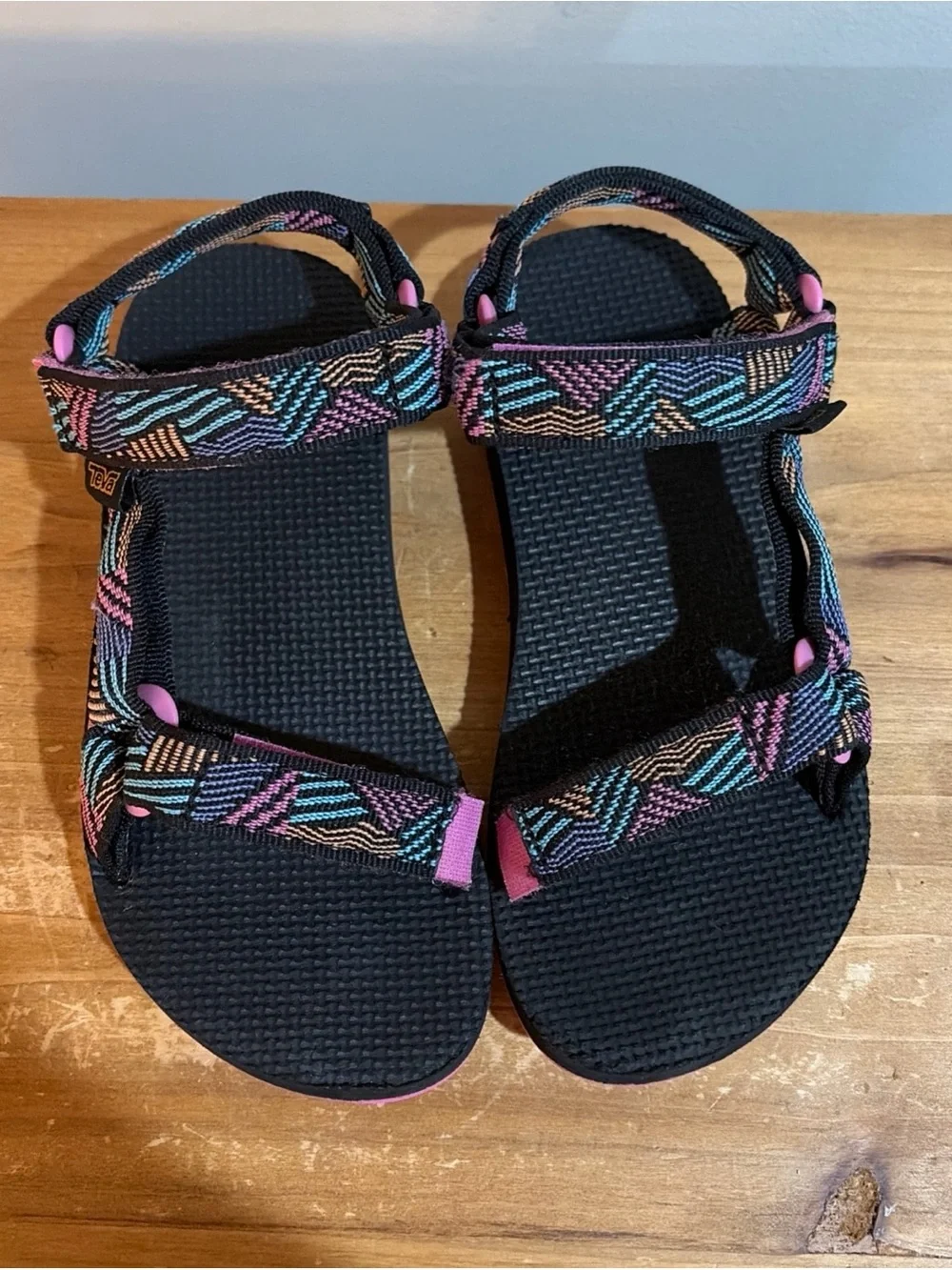 Teva Kids Black Sandals with Multicolor Geometric Straps